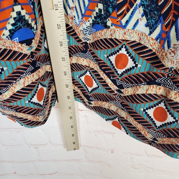 Cache Cache Womens Viscose Open Front Blazer Jacket Kimono L Ethnic Orange Blue - Picture 13 of 13